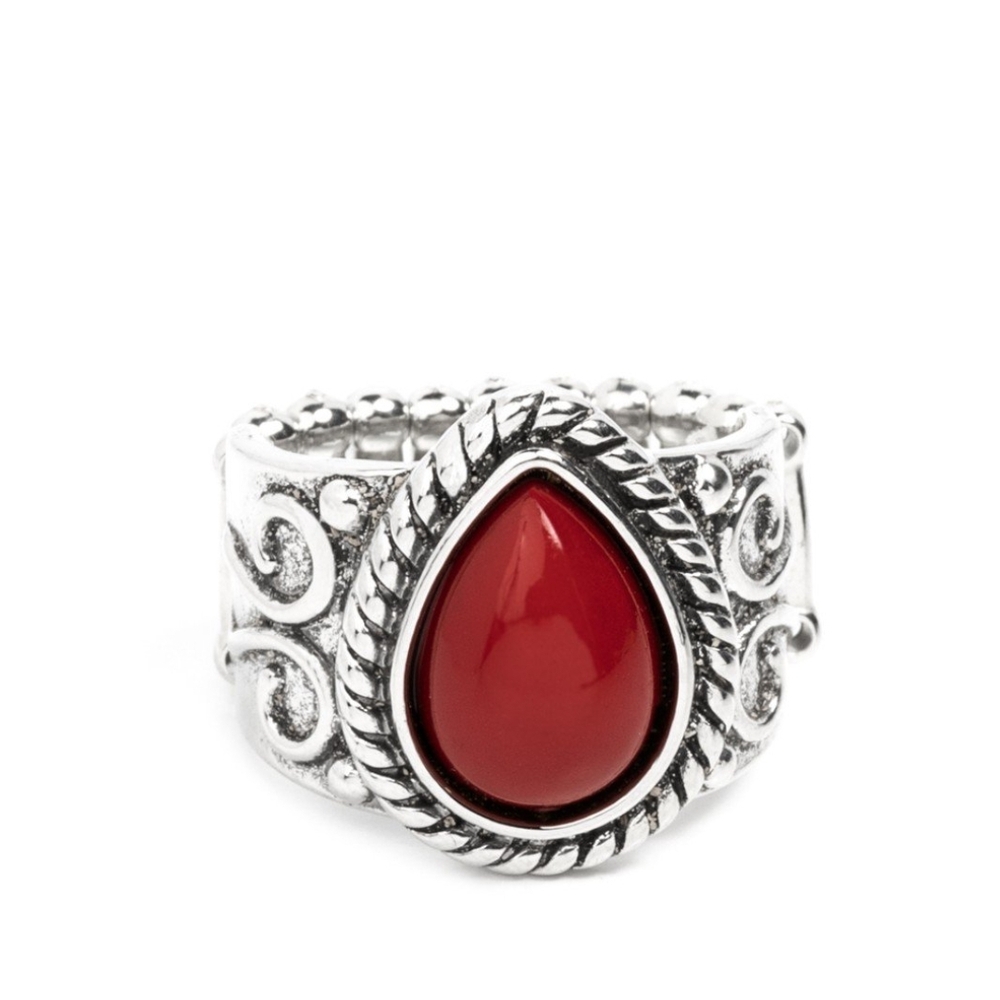 Paparazzi Silver and Red Gemstone Rings with Intricate Designs Maritime Mirage